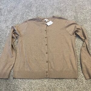J.Crew Classic Cardigan XL Heathered Mushroom Brown Tan Cotton Button Front Soft